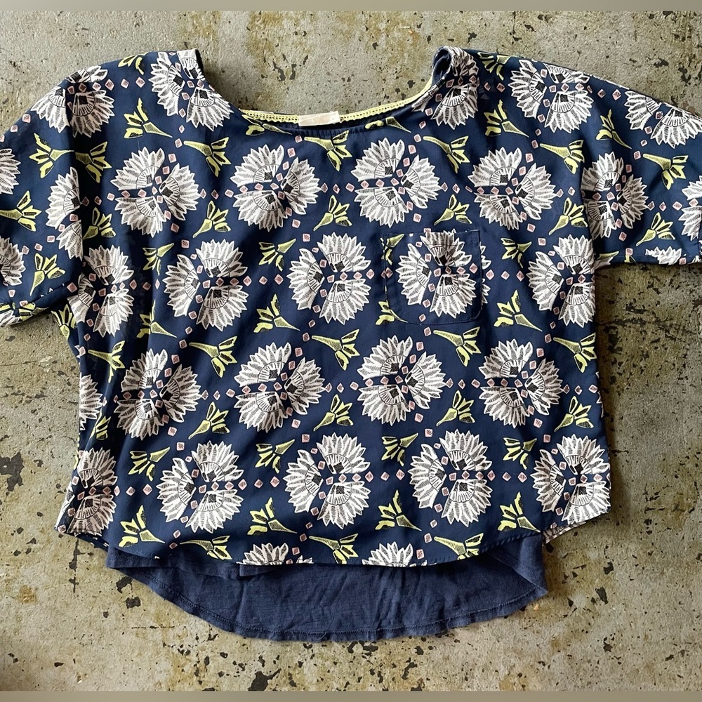 Women's Anthropologie Meadow Rue Medium Short Sleeve Blouse Top Blue - Picture 4 of 6